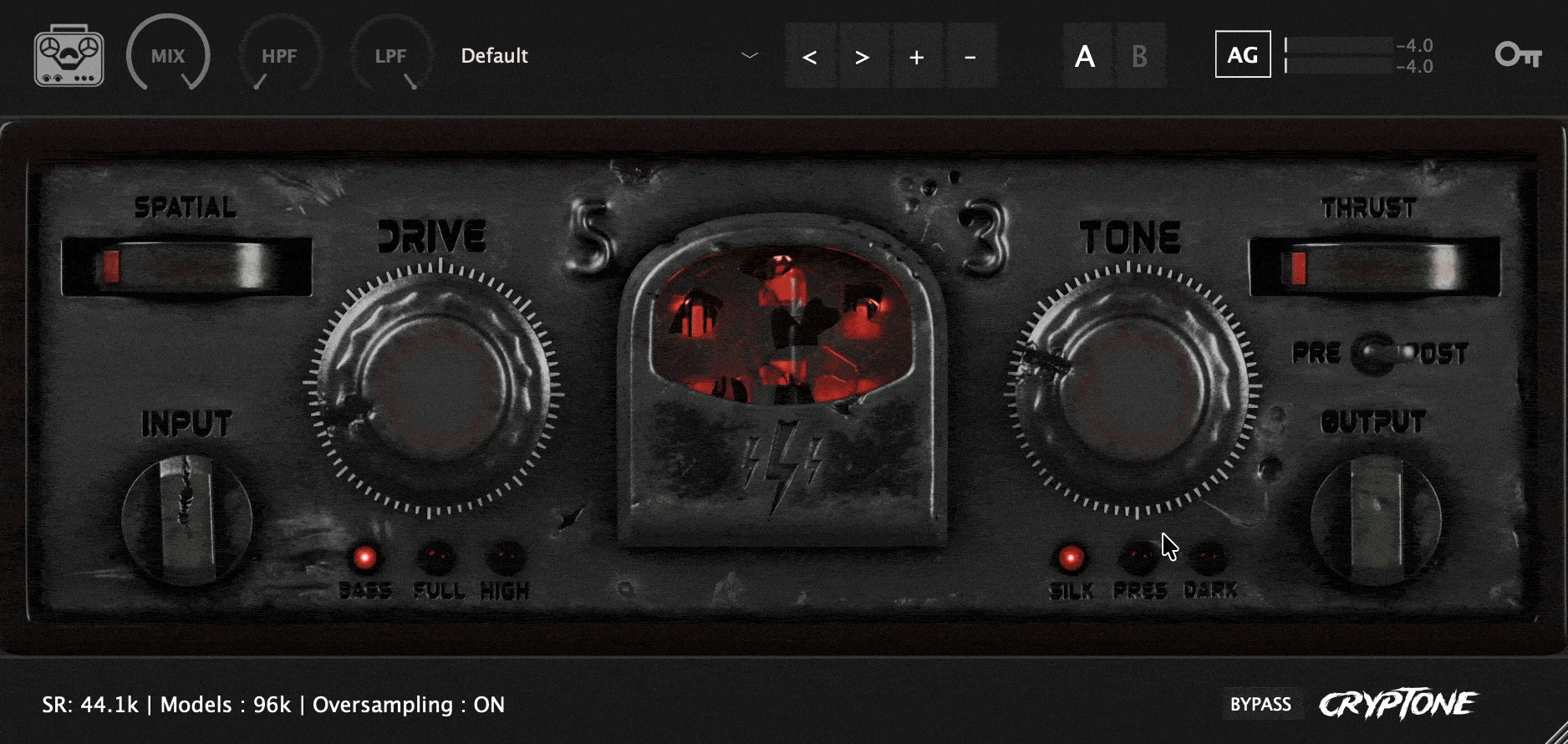 Cryptone interface with 96kHz oversampling status