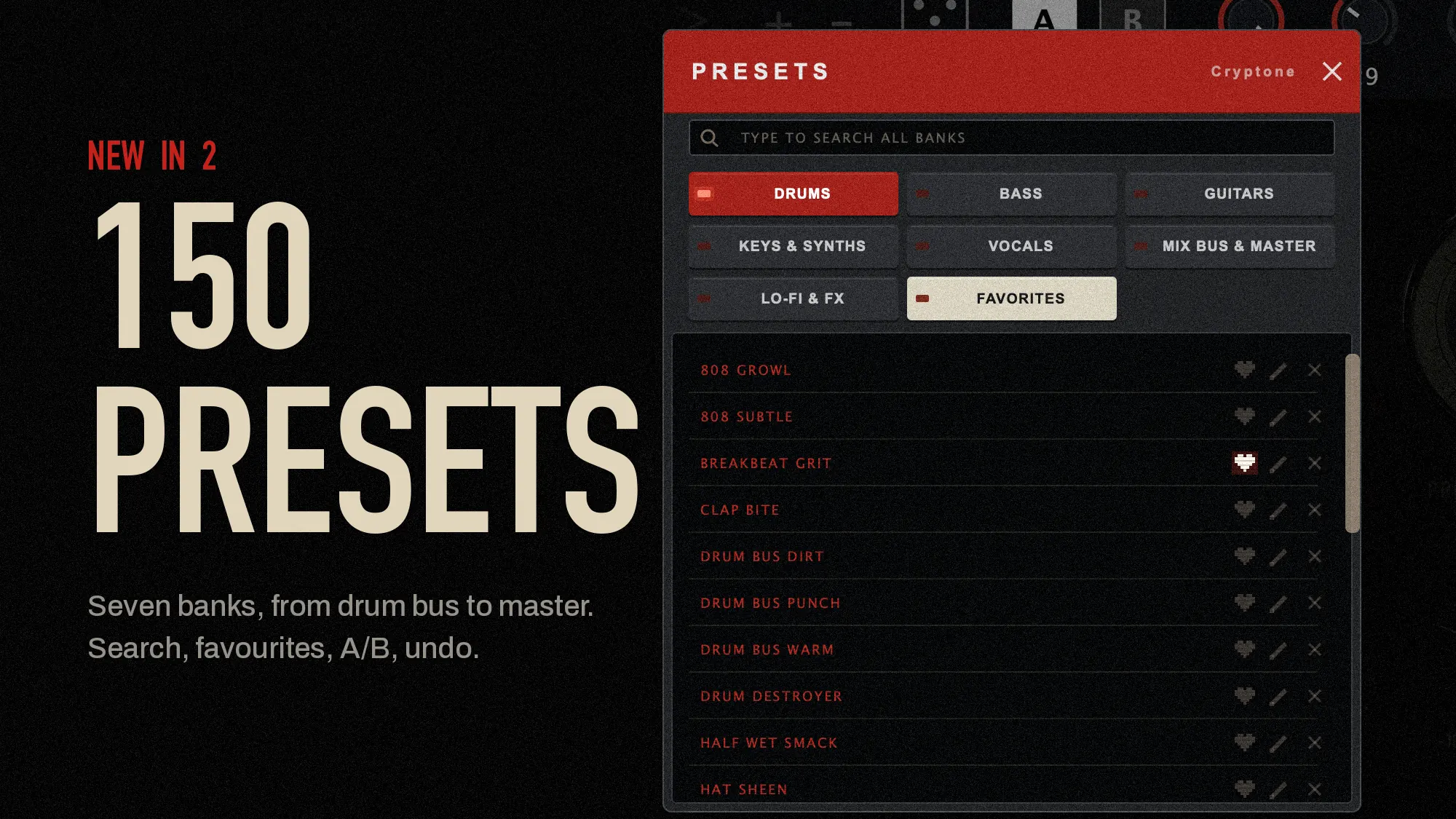 The Cryptone 2 preset browser